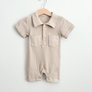 Baby Boy's Tan Waffle Knit Bodysuit NWT Sizes 6-12M